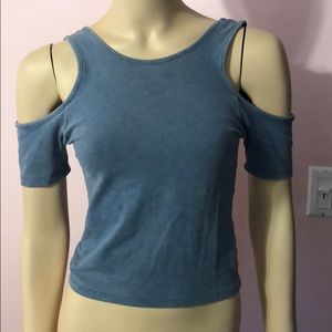 blue cold shoulder top